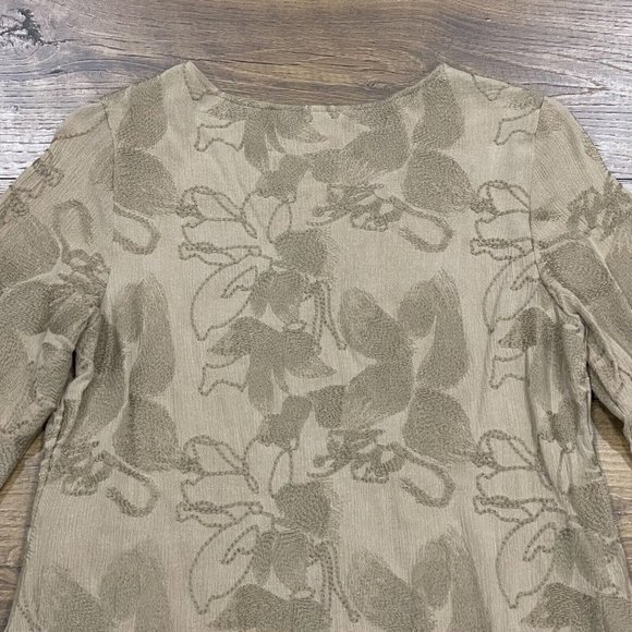 Soft Surroundings Tunic Top Size XS Petite Embroidered Asymmetric Tan 3/4 Sleeve - Picture 8 of 12
